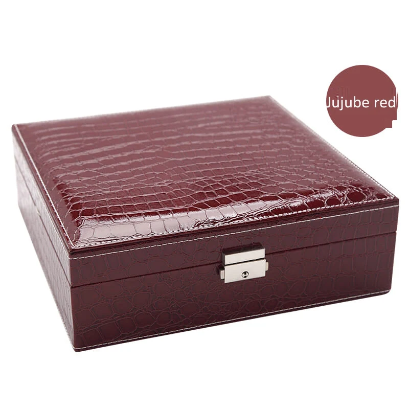 Jujube red-Grain Двухслойная коробка для хранения ювелирных изделий емкость несколько секций коробка для часов макияж зеркальное домашнее украшение аксессуары для хранения - Цвет: Jujube red-Grain
