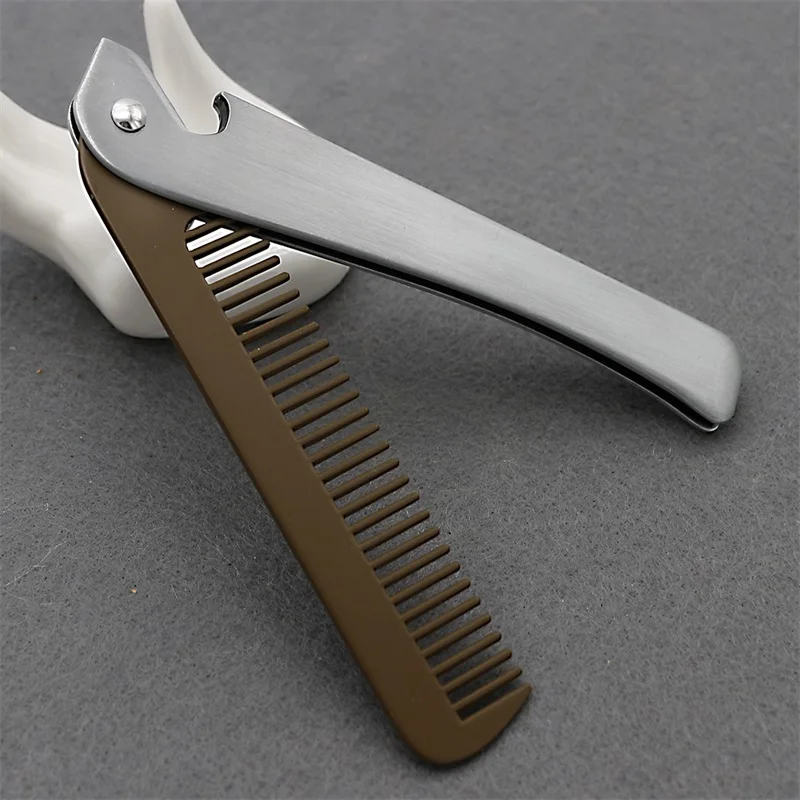 

New Men Women Combs Brown Foldable Beard Comb Pocket Clip Hair Comb Tooth Hairdressing Tool