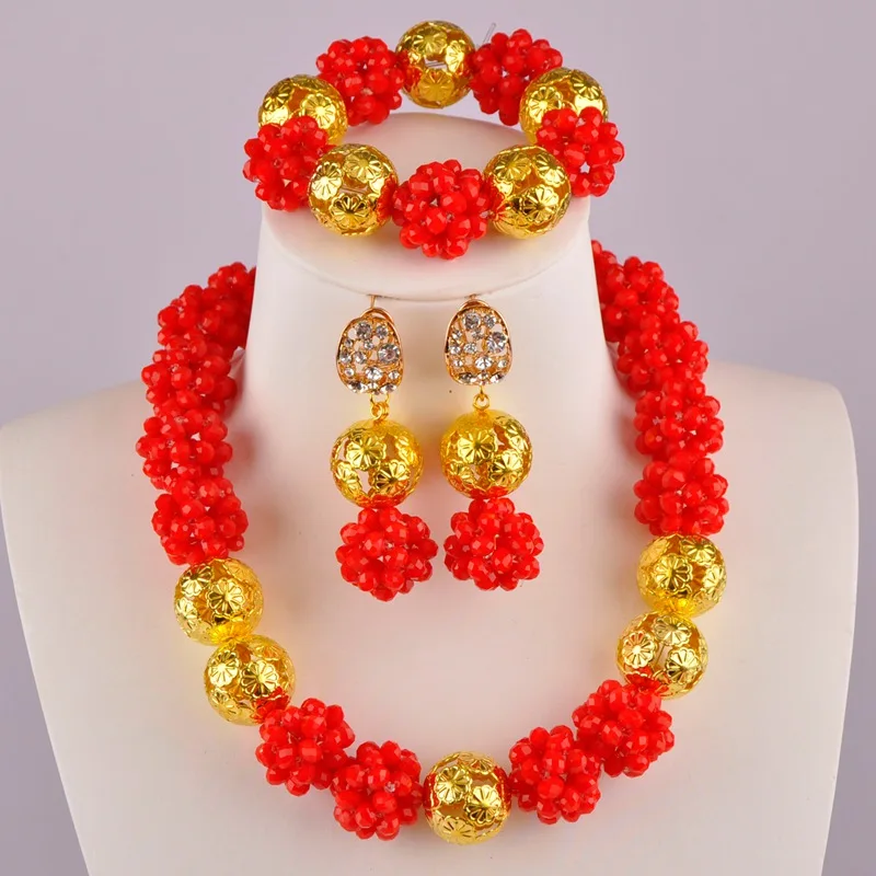 

Непрозрачные красные Африканские свадебные бусы нигерийские ожерелья хрустальные наборы