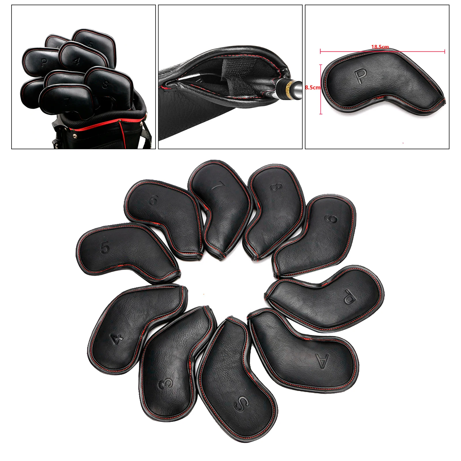 

Golf Iron Head Covers 10PCS (3~9,P ,A ,S ) Black Simple Style Waterproof PU Leather Golf Club Headcovers Protection