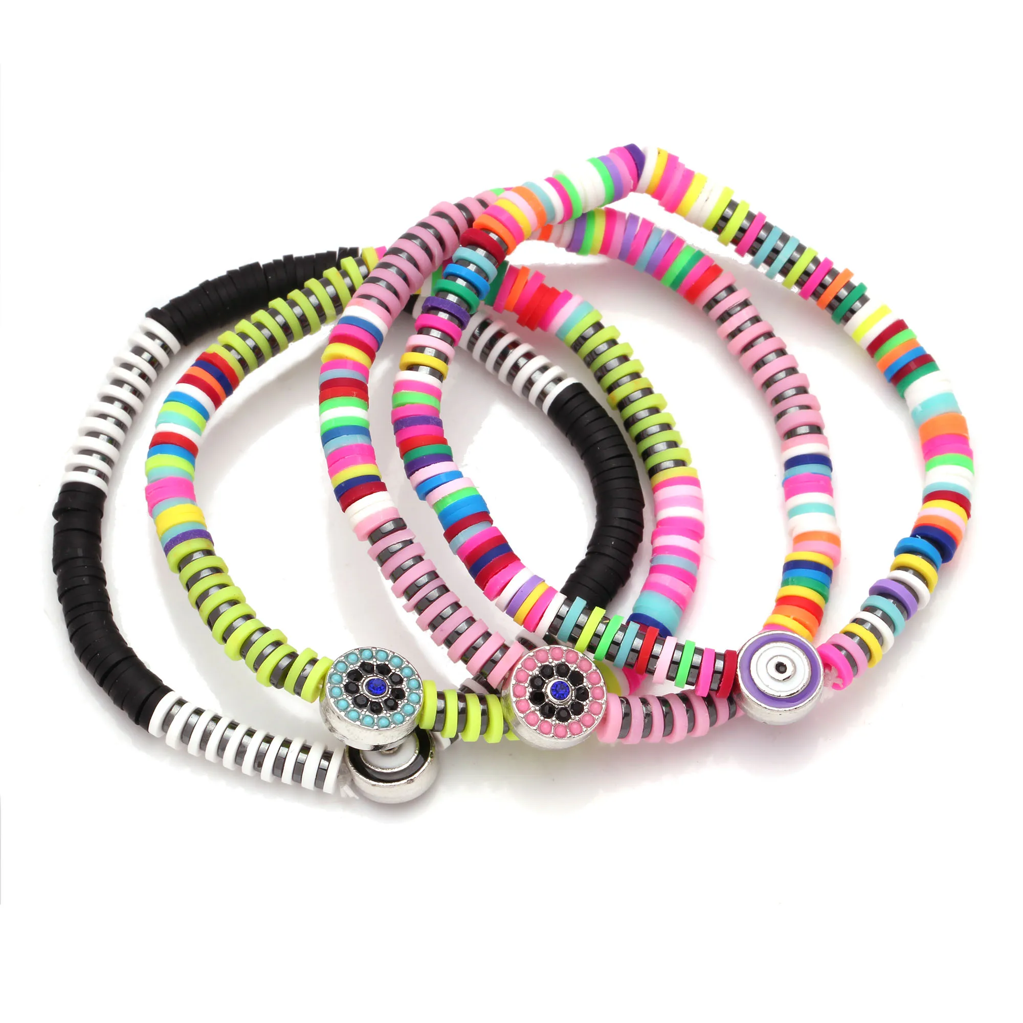 Женский и мужской браслет Boho Heishi Evil Eye разноцветный из полимерной глины богемные