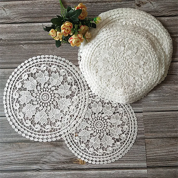 

Круглый коврики для стола с розой, полиэстер/хлопок, белый
