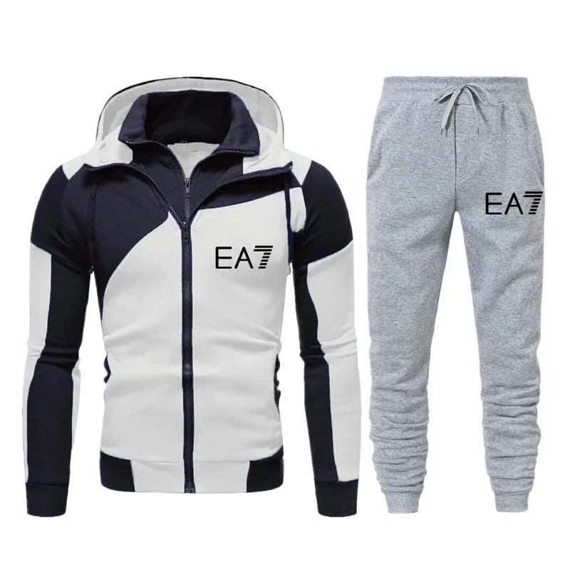

New EA7 Men's Sportswear 2-Piece Hoodie + Pants Sportswear Men's Sweater Zipper Hoodie Men's Suit Sportswear Jogging SuitS-3XL