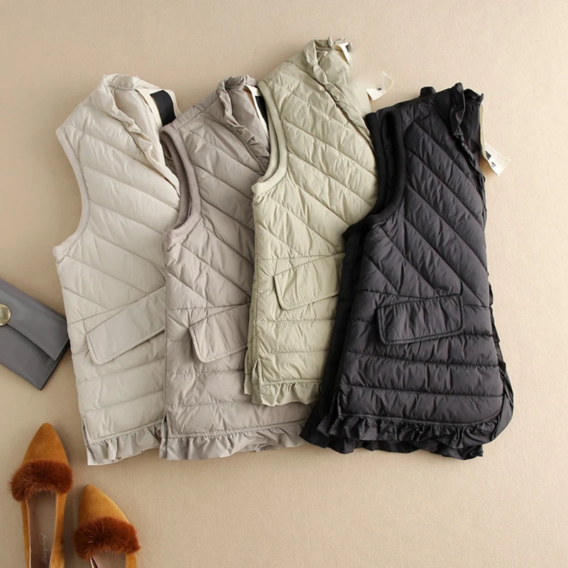 

One size Women's Warm Vest V-neck Thin Down Vests Casual Waistcoat Sleeveless Winter Warm Liner Jacket