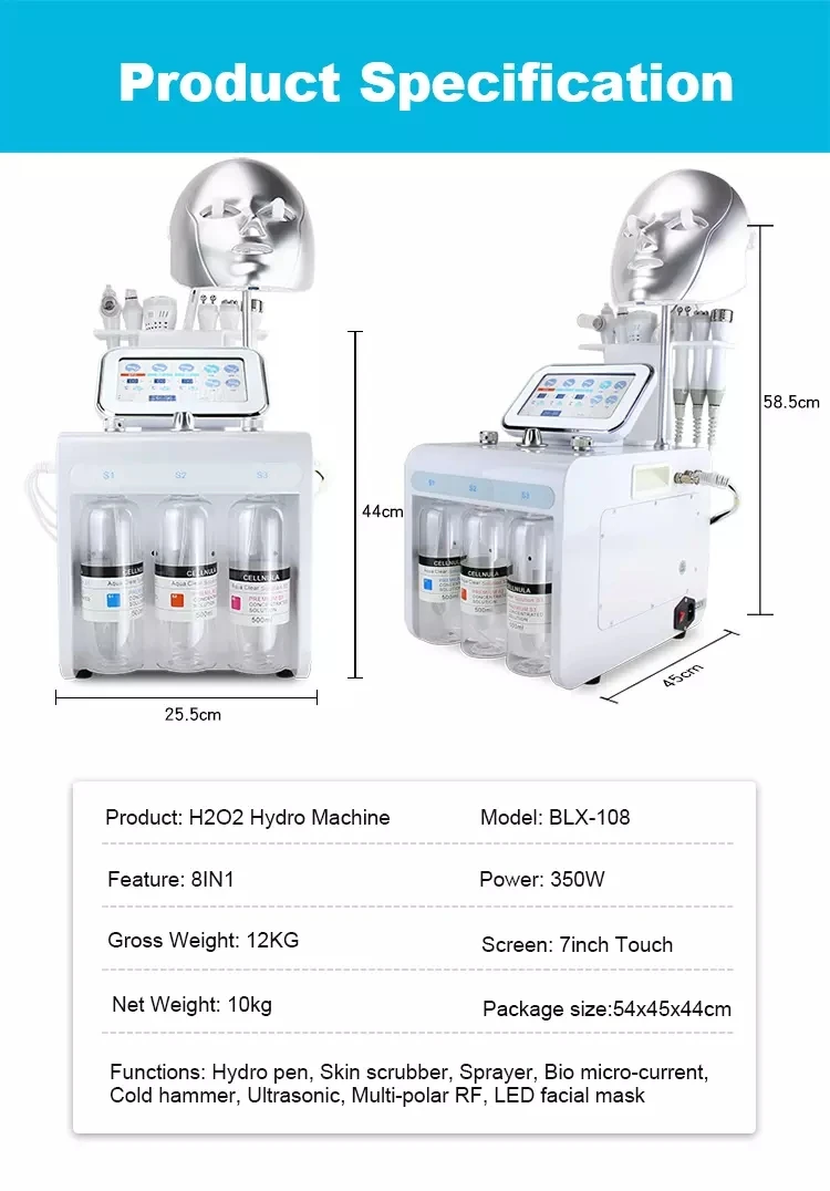 

8-in-1 led mask H2O2 hydro Multifunctional skin management machine