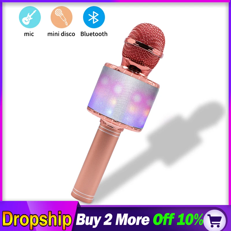 Беспроводной караоке микрофон со светодиодный Ной подсветкой Bluetooth портативный