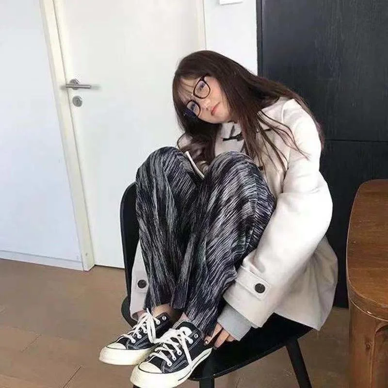 

Tie dyed high waist pants for women slim and versatile casual pants straight tube loose wide leg pants retro harbor style pants