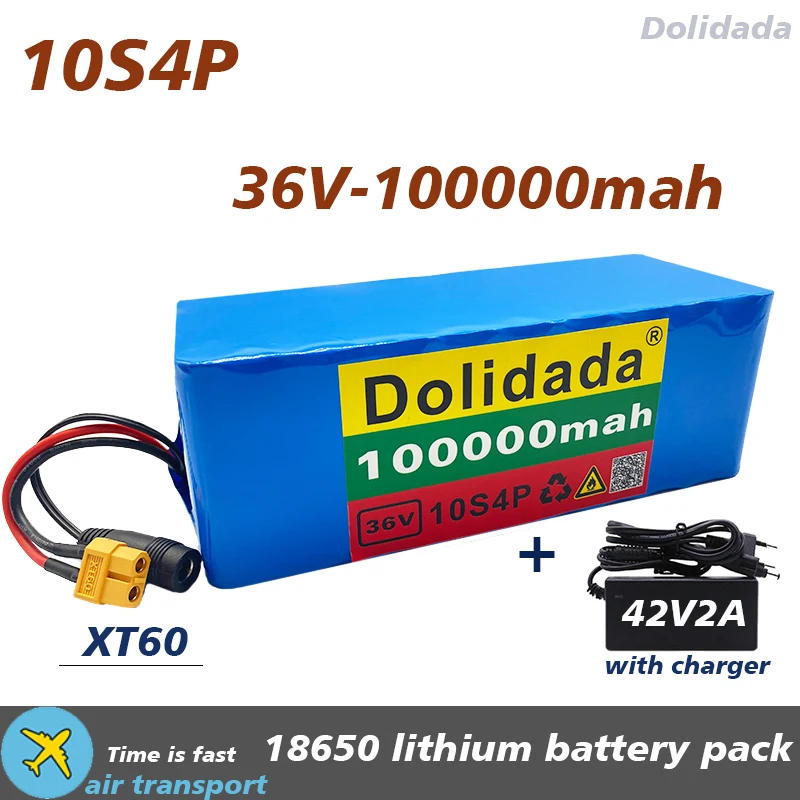 

36V 10s4p 100000mAh 1000W large capacity 18650 lithium battery pack electric bicycle scooter with BMS XT60 plug with charger