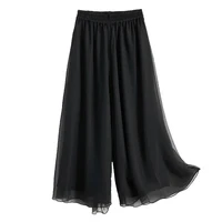 aecu women wide leg solid color culottes pant female high waist thin chiffon plus size casual ladies culottes trousers