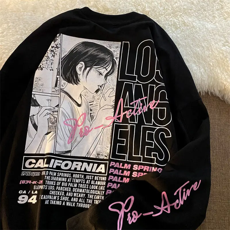 

2021 New Arrival Fashion LOS ANGELES Letter Printing Sweatshirt Women Designer Cute Japanese Girls Casual Pullovers Cotton Tops