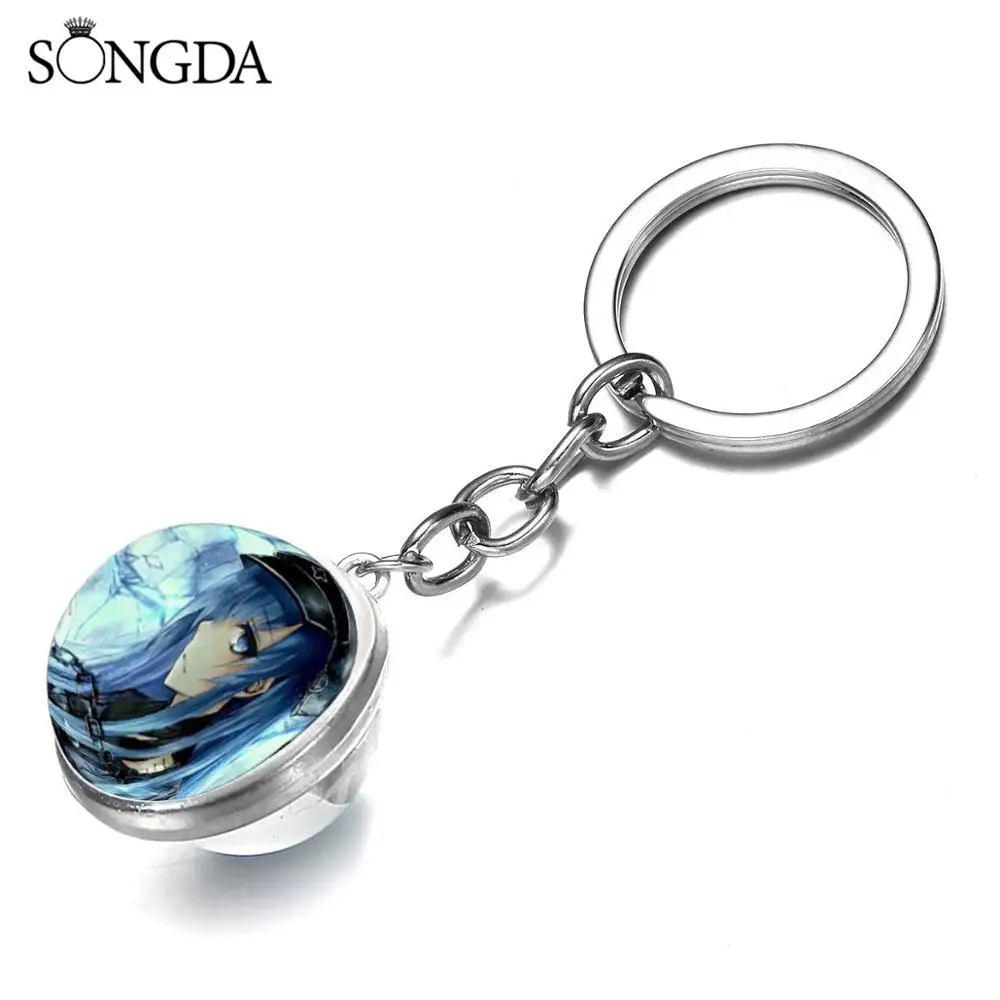 

Akame Ga Kill! Long Keychain Cosplay Japan Cartoons Figures Glass Ball Pendant Key Holder Fashion Printed Keyring Fans Gift