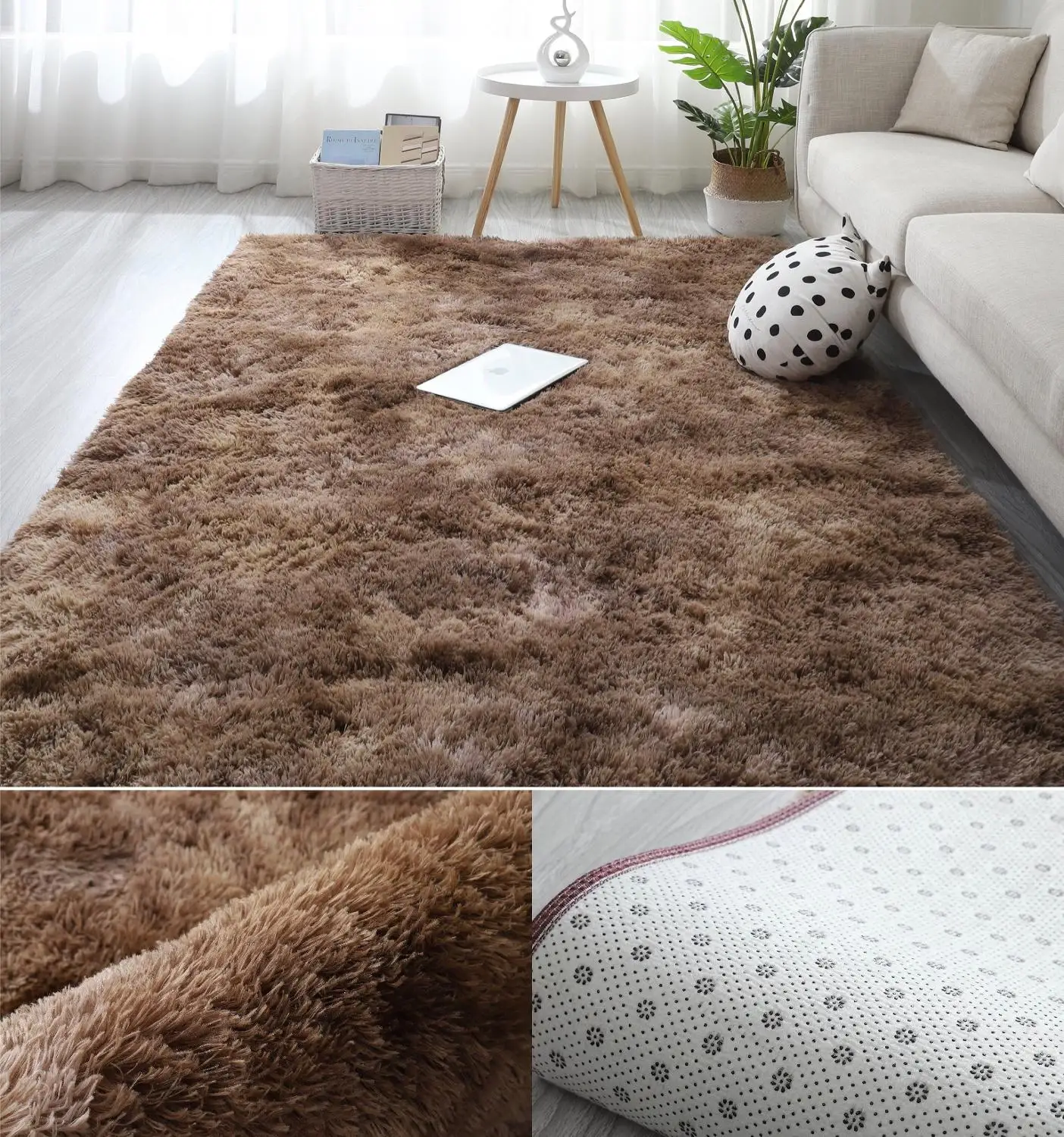 Градиентный длинный плюшевый мягкий пушистый большой ковер нескользящий для