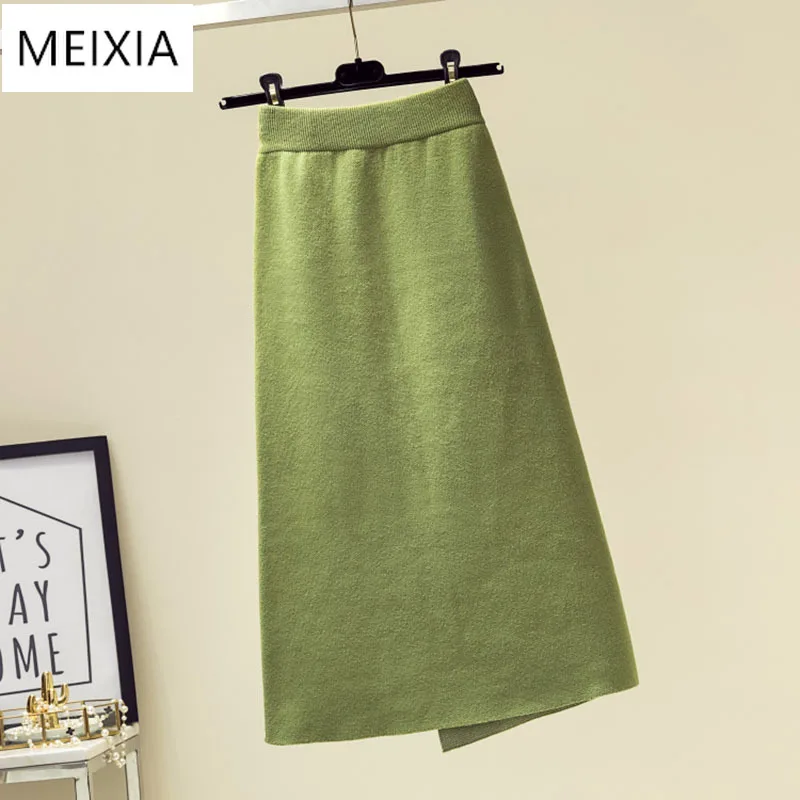 

Women's Elastic Waist Knit Skirt Irregular Stripes Stitching Knit Skirt Autumn Winter New High Waist Bow A-line Long Skirt