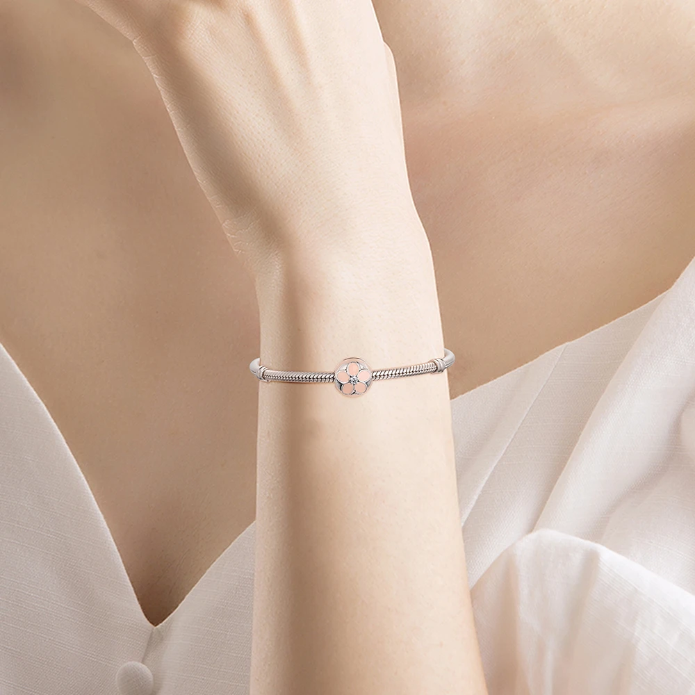 

DIY Fits for CKK Charms Bracelets Floral Clip Beads with Pink Enamel 100% 925 Sterling-Silver-Jewelry Free Shipping