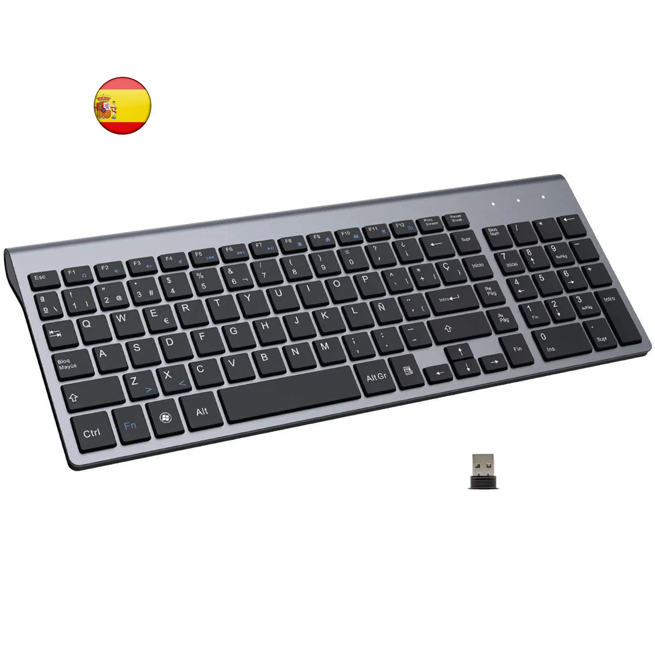 

Spanish Low Noise Slim Compact 101 Keys Wireless Keyboard 2.4G Wireless Teclado Keyboard for Laptop Windows PC Desktop Smart TV