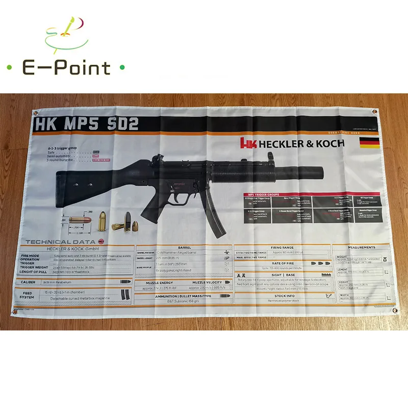 Heckler &amp Koch HK MP5 SD2 флаг оружия 3 фута * 5 футов (90*150 см) размер рождественские