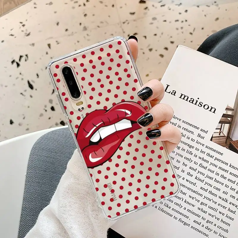 

Sexy Pink Red lips rolling Phone Case Transparent for Samsung A71 S9 10 20 HUAWEI p30 40 honor 10i 8x xiaomi note 8 Pro 10t 11