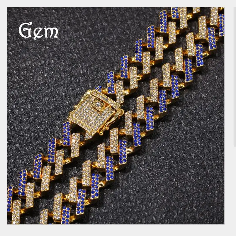 Лидер продаж кубинская цепь в стиле хип-хоп 15 мм золотая полоса с фианитом