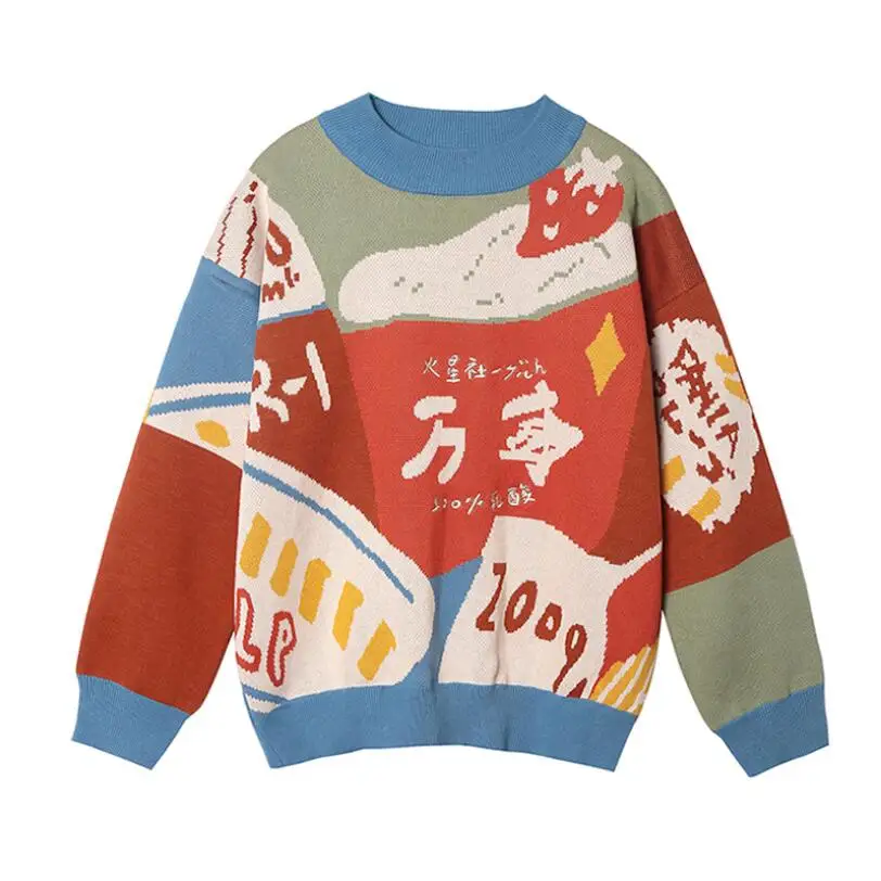 Женский жаккардовый свитер толстый теплый трикотажный пуловер с мультяшной