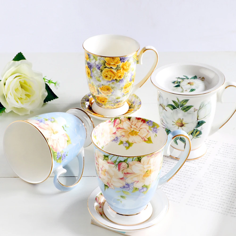 

Europe Bone china Mugs Large Capacity Creative Pastoral Flower Water Tea Cup Office Milk Coffee Mug Ceramic Home Drinkware