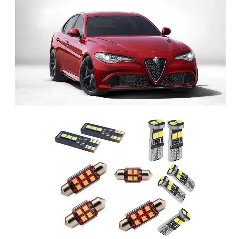 

12pc Car Accessories Car Led Interior Light Kit For Alfa Romeo Giulia 2016- Error Free White 6000K Super Bright