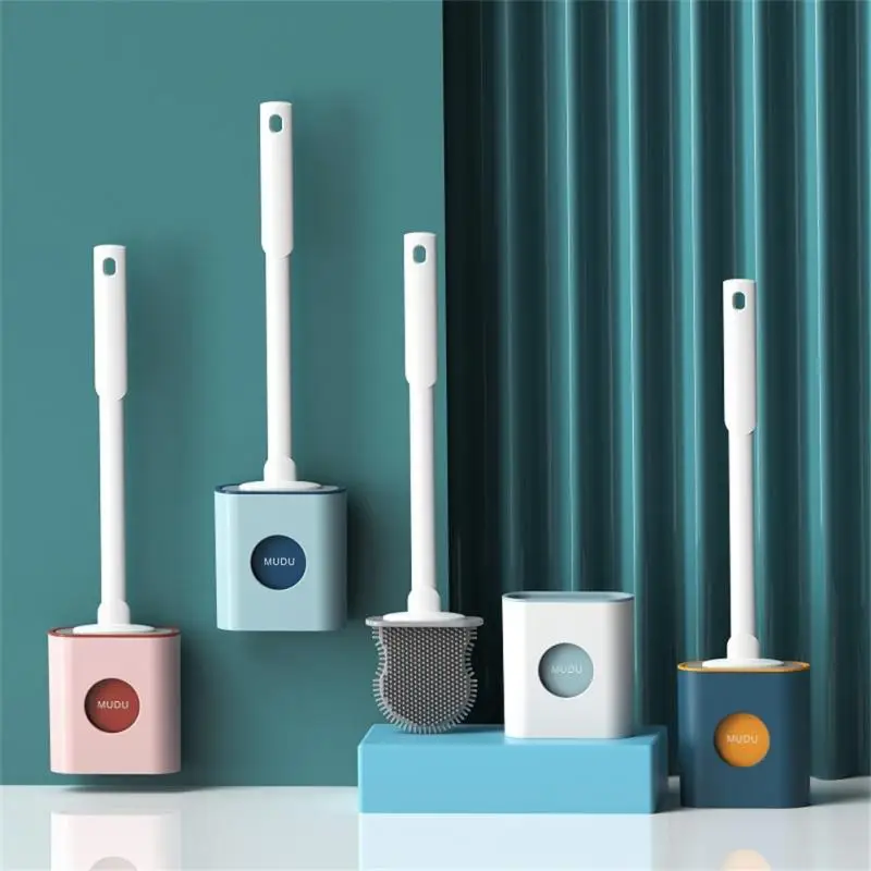 

Toilet Brush Water Leak Proof With Base Silicone Wc Flat Head Flexible Soft Bristles Brush With Quick Drying Holder Set
