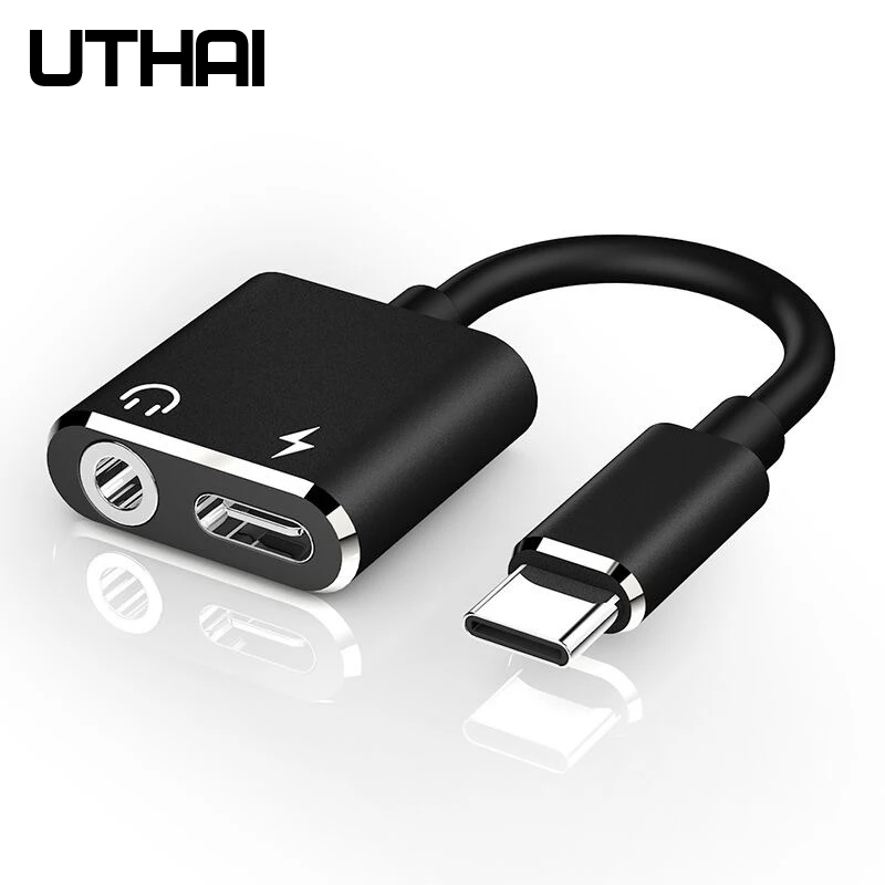 UTHAI T11 Type-C to 3.5mm Audio Adapter Earphone Jack 2in1 Converter For Charging USB C Cable