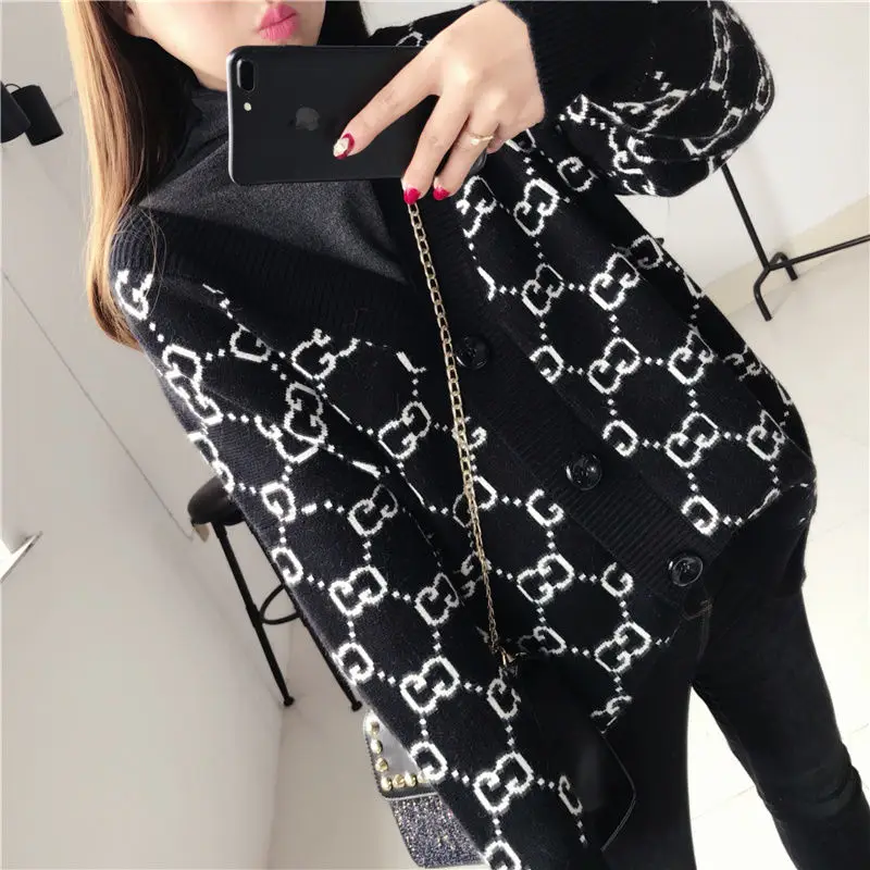

Loose coat spring and autumn women's large 2021 new sweater knitted cardigan top students lazy style