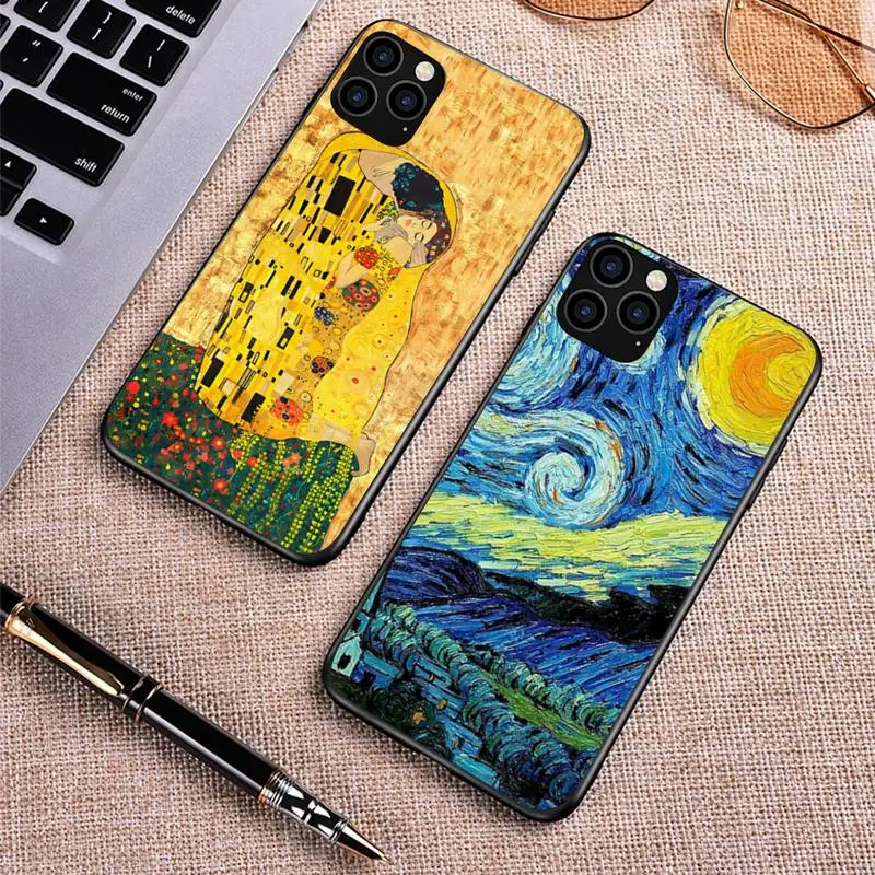 

Van Gogh Starry Night Klimt Kiss Phone Case for iphone 11 iPhone 12 13 Pro mini pro XS MAX 6 6s 8 7 Plus X 2020 XR phone case