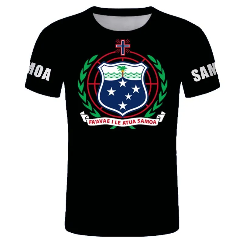 

Самоа футболки с черным флагом футболка с голубыми звездами WS Западное Самоа немецкие футболки DIY название Топ