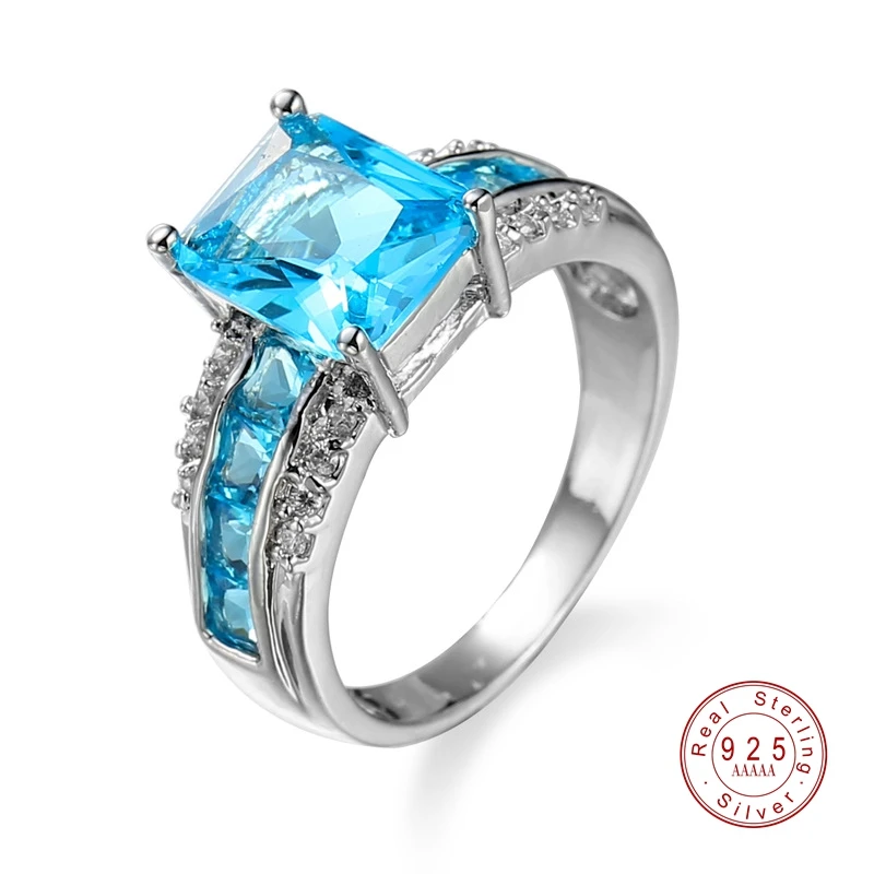 

2019 New Fashion Crystal Wedding Ring with Big Ocean Blue Zircon Cut Surrounded by AAA Austrian CZ for Women Jewelry rings Gifts