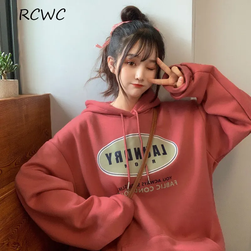 Женская толстовка RCWC в японском винтажном стиле на осень и зиму с бархатной