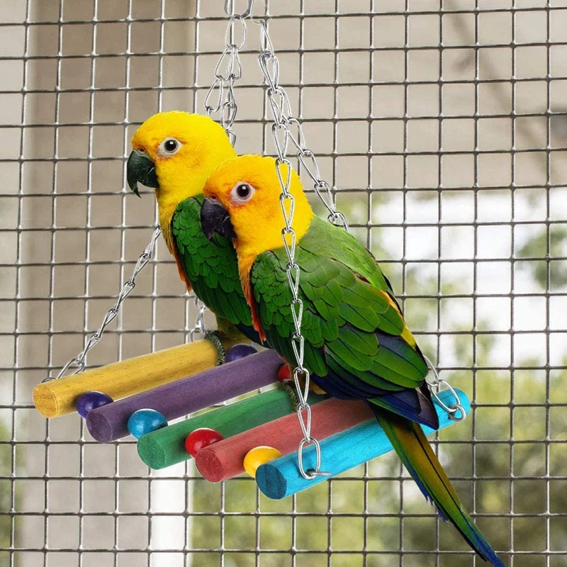 

7Pcs Bird Swing Toys Parrot Colorful Chewing Toys Hanging Bell Birds Cage with Bells Finch Toys for Small Medium Bird