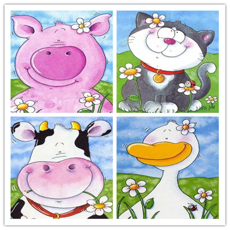 DIY Вышивка бисером животное мультфильм свинья и кошка Алмазная картина вышивка