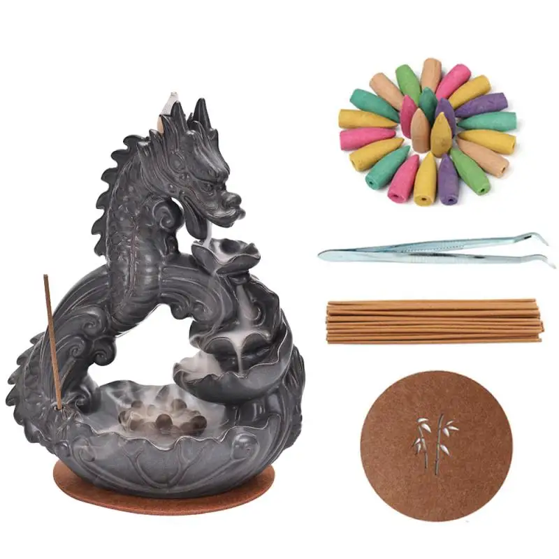 

Ceramic Dragon Backflow Incense Burner Smoke Waterfall Incense Sticks Holder 100 Pcs Cones Cerative Home Decor Porcelain Censer