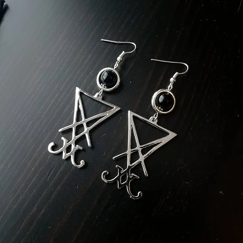 

Lucifer Falavi's Mark Hidden Demon Earrings, Gothic, Satanic Mark, Witch, Dark and Mysterious Black Bead Dangle Earrings
