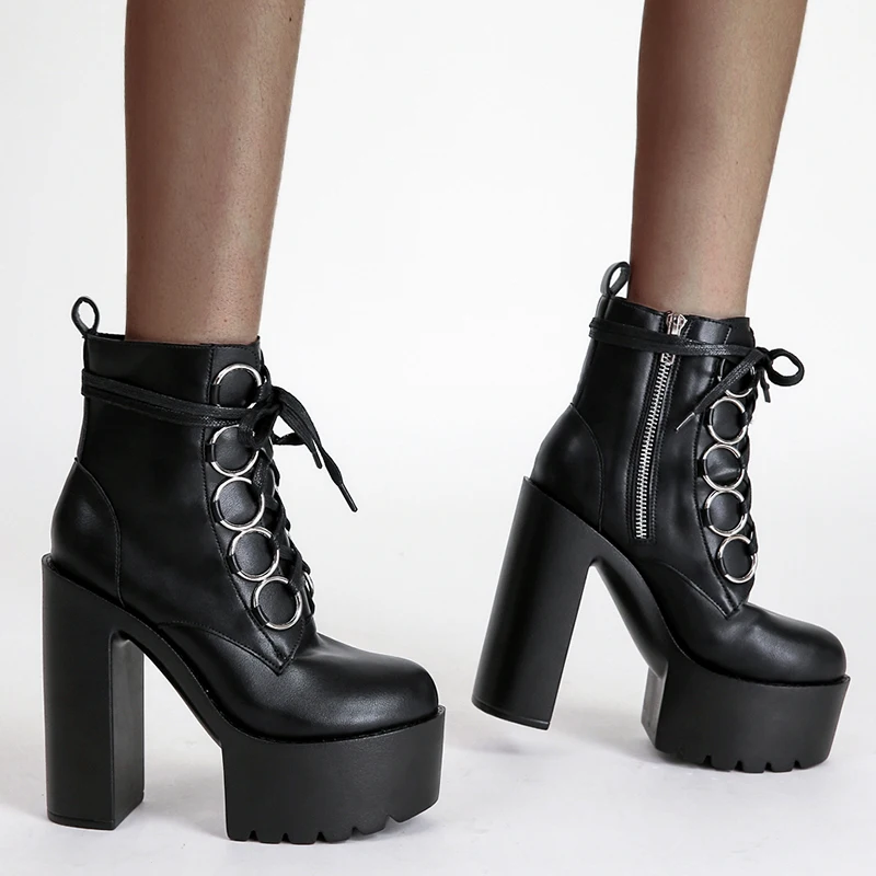 

Women Ankle Boots Square Heel High Heel Ankle Boots 2022 Fashion Autumn Female Motorcycle Boots demonias shoes Big Size 43