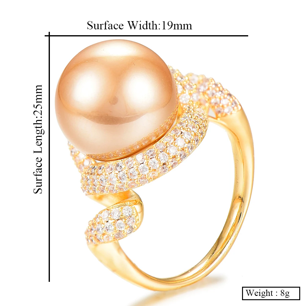 Кольцо GODKI Luxury Big Imitation Pearl Flower Bold Statement с камнями циркона 2020 Женские украшения для помолвки и вечеринок высокого качества.