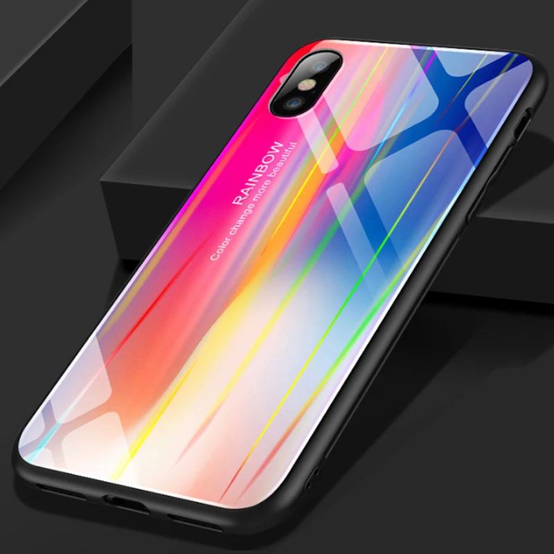 Для iPhone 7 чехол для телефона Aurora градиентный из закаленного стекла 11 XS Max 6 6s 8 Plus X XR