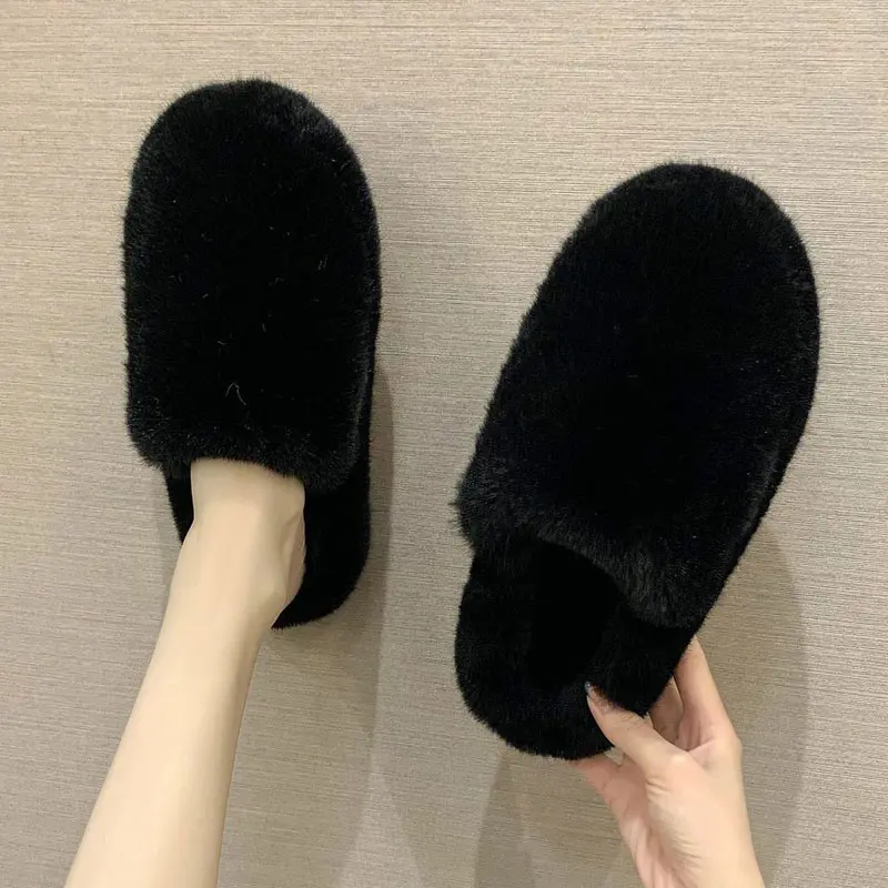 

Winter Women Furry Slippers Faux Fur Warm House Shoes Fashion Fluffy Slides Female Slip On Indoor Flats Ladies Plush Slippers