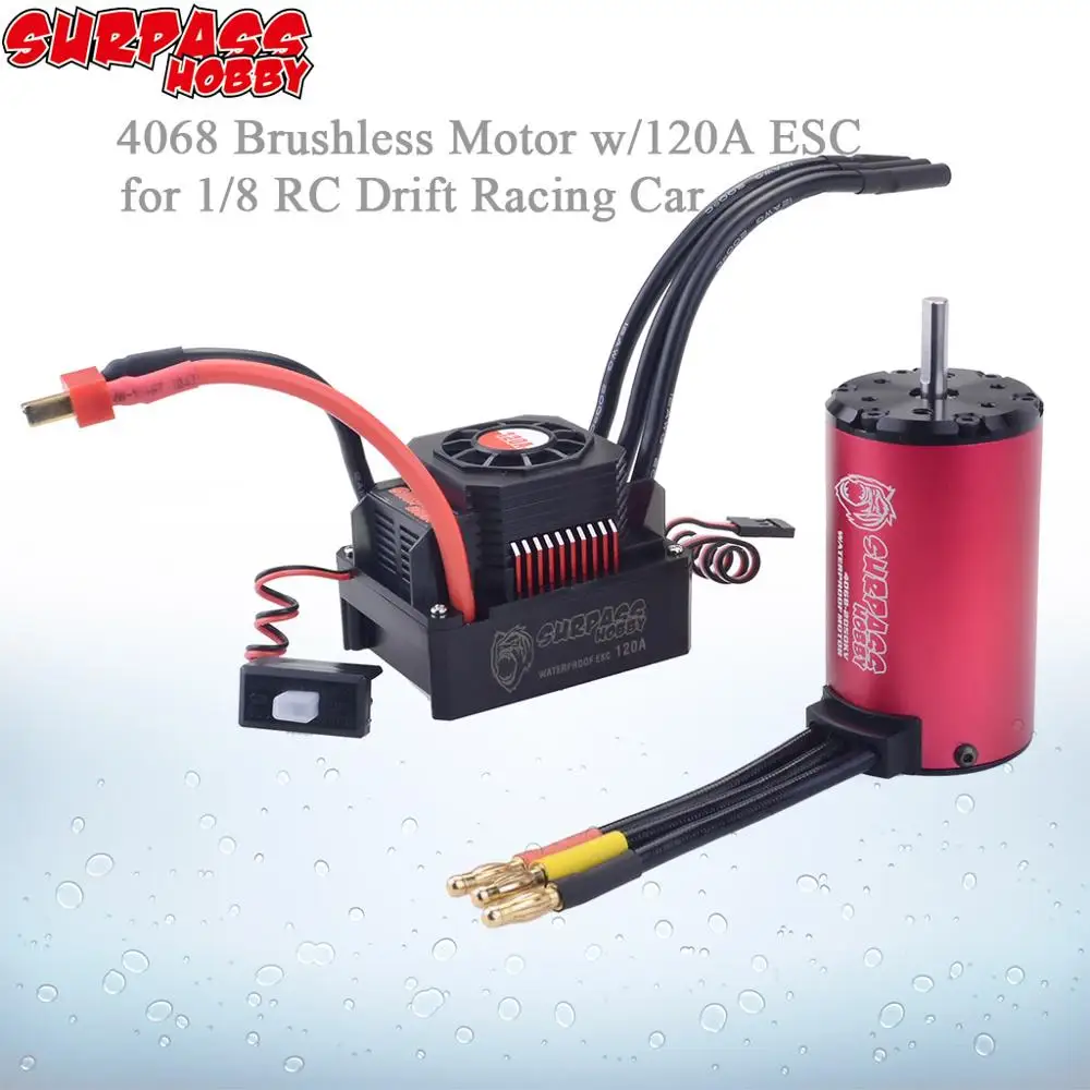 Бесщеточный двигатель SURPASSHOBBY 4068 1900KV 2050KV 2650KV w/ 120A ESC для 1/8 RC Drift Racing Off road Car