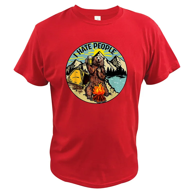 

I Hate People Camping Bear T Shirt Retro Hiking Lovers Summer Tshirt Size Cotton Soft Cool Tops
