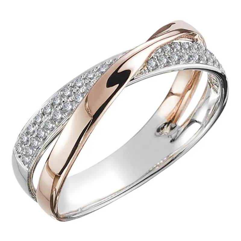 

Newest Fresh Two Tone X Shape Cross Ring for Women Wedding Trendy Jewelry Dazzling CZ Stone Large Modern Rings Anillos Wholesale