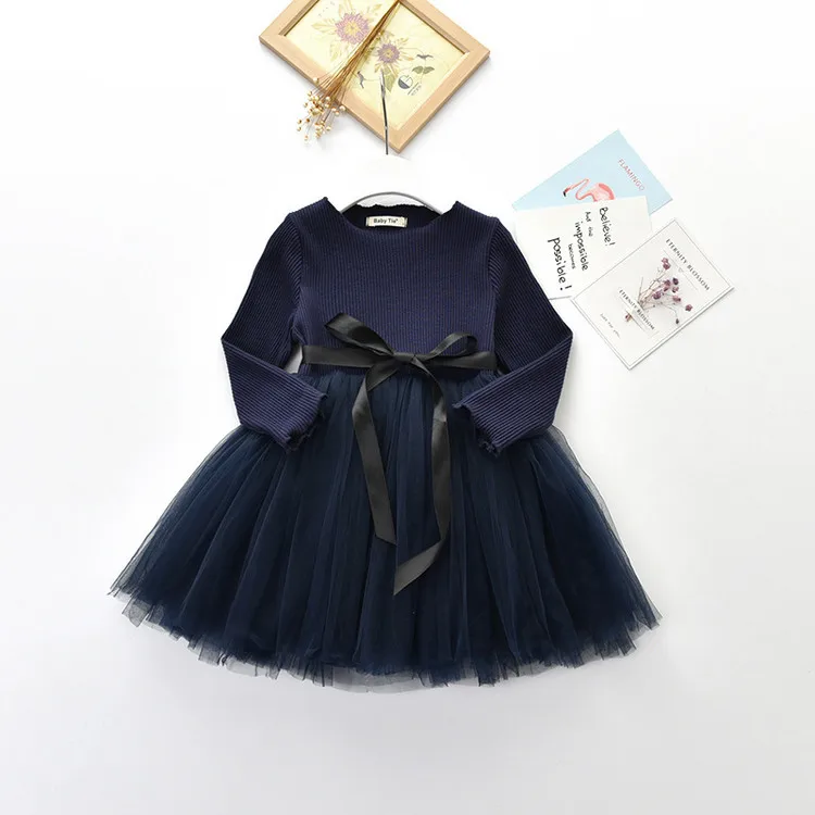 dark blue Новинка года; Весенняя детская одежда платье для девочек детское платье из вуали с длинными рукавами для девочек платье принцессы бальное платье для От 2 до 7 лет - Цвет: dark blue