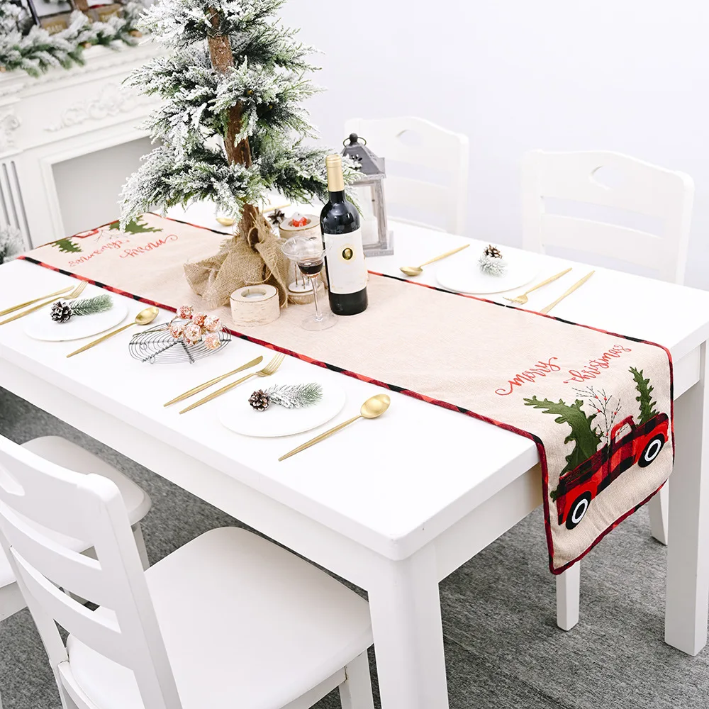 

Christmas Gift Linen Elk Snowman Table Runner Merry Christmas Decor for Home 2020 Xmas Ornaments New Year's Decor 2021 Navidad