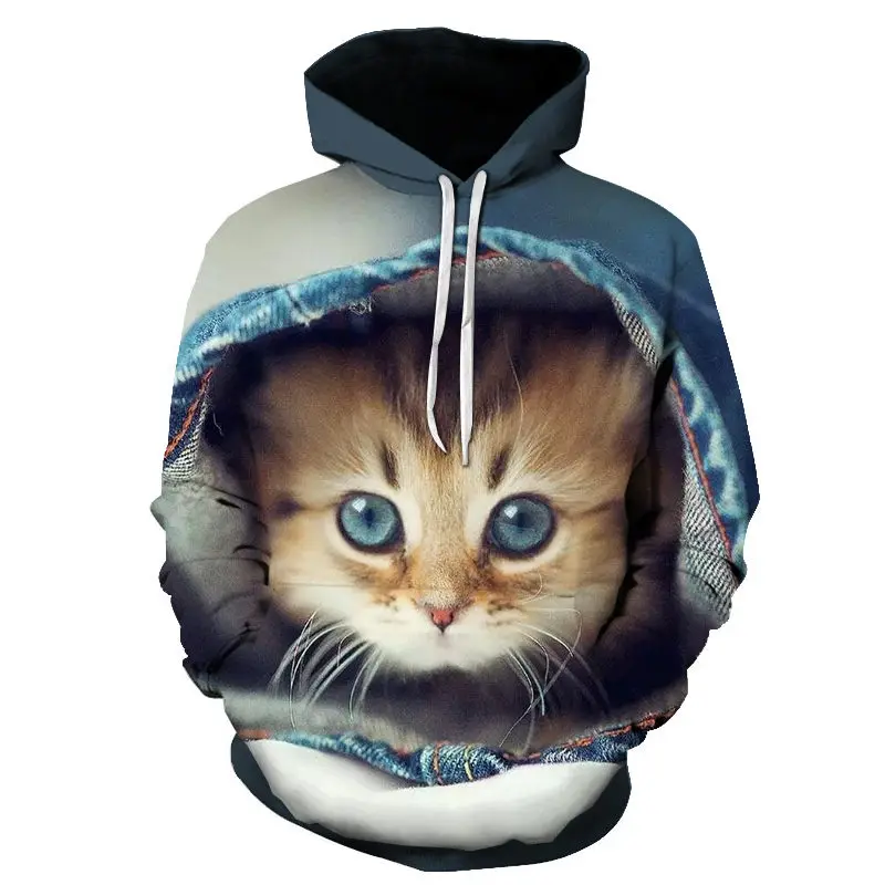 

New Two Cat Sweatshirts Long Sleeve 3D Hoodies Sweatshirt Pullover Tops Blouse Pullover Hoodie