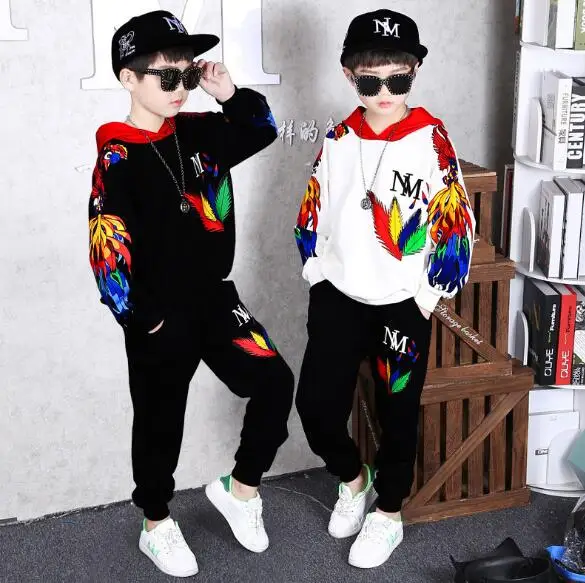 

Boys Girls Street Dance Clothes Sets Autumn Children Tracksuits Hooded Hoodies +Pants 2 Pcs Suit Kids Hip-Hop Sportswear Outfits