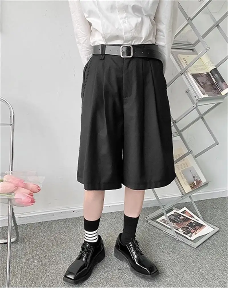 

Летние нишевые простые свободные Капри больших размеров с широкими штанинами, модные мужские японские прямые брюки, бриджи для мужчин