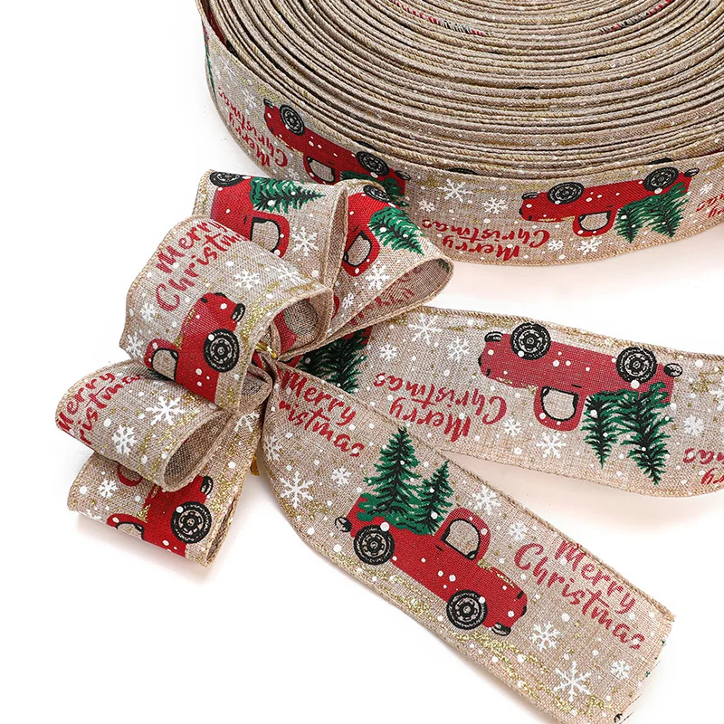 

Christmas DIY Fabric Swirl Ribbon Burlap Ribbon With Wired Edge Gift Classic Wrapping Christmas Tree Ribbon Wreath Bows