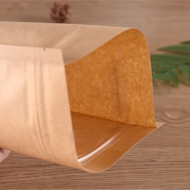 

50Pcs/lot Kraft Paper Bag with Ellipse Shape Window Zip lock Empty Food Fruit Tea Gift Package Stand up Bags Customizable logo